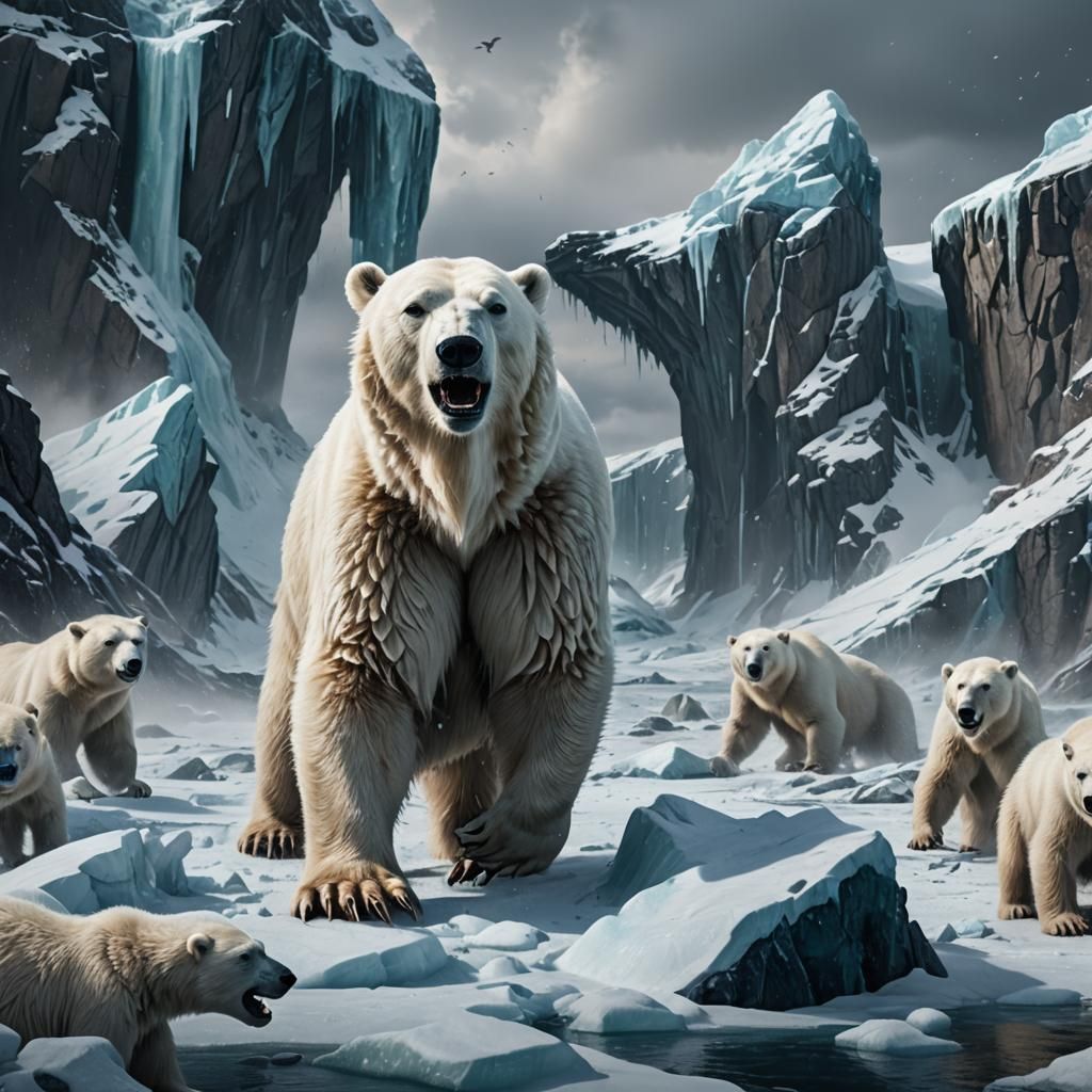 Angry Polar Bear in Arctic Landscape: Fantasy Art