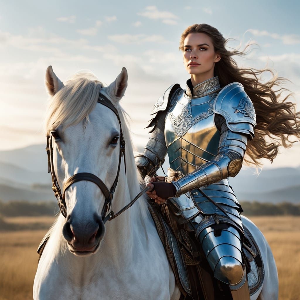 Armed Princess Regally Riding as Dawn Breaks