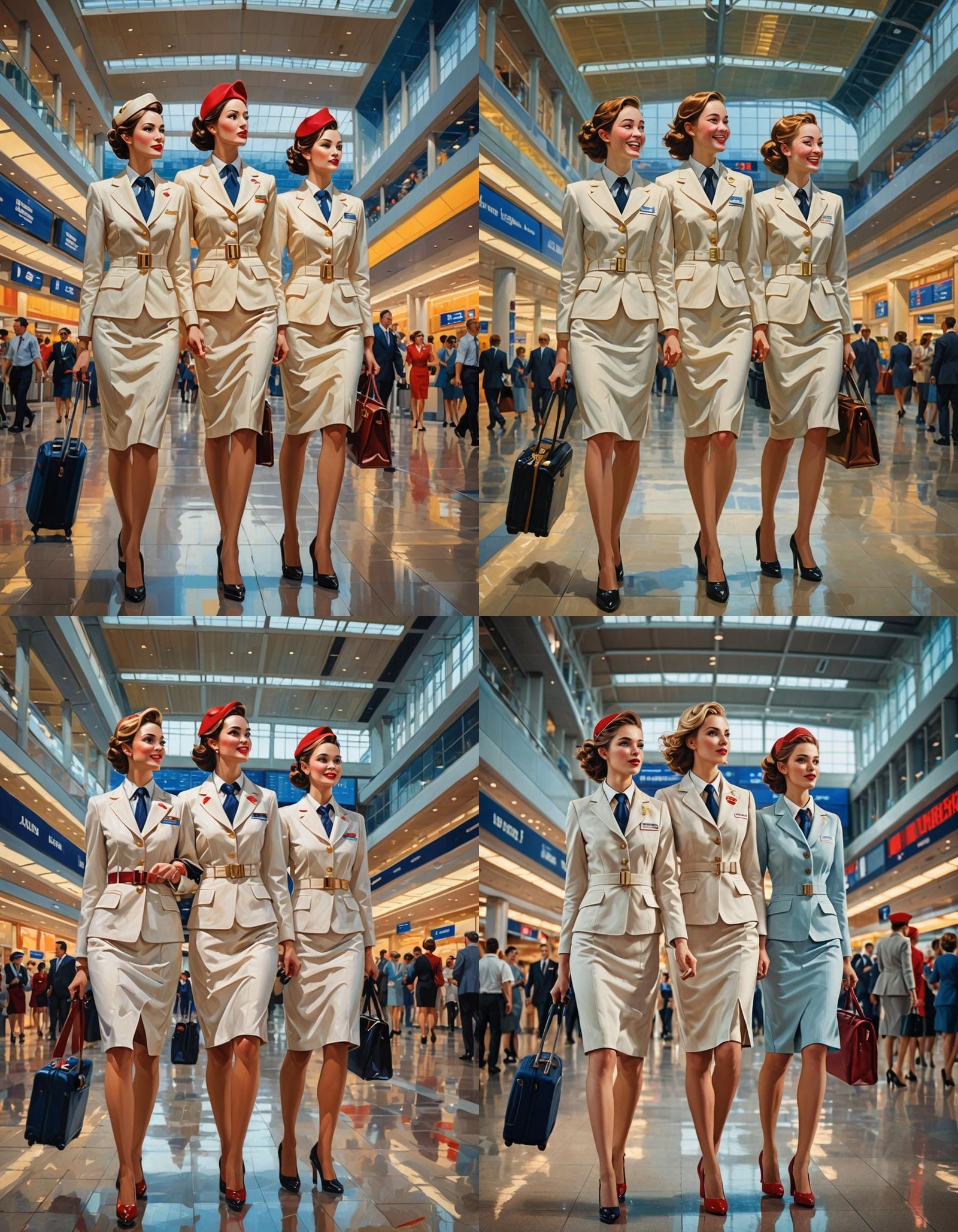 Stewardesses in Airport: Neo-Impressionist Style