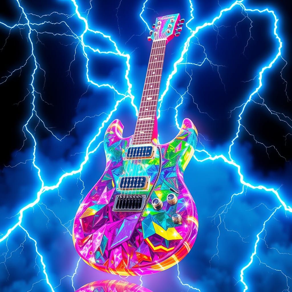 Futuristic Rainbow Crystal Electric Guitar in Cyberpunk Styl...