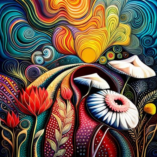 Colorful Abstract Flowers in Mixed Media Style