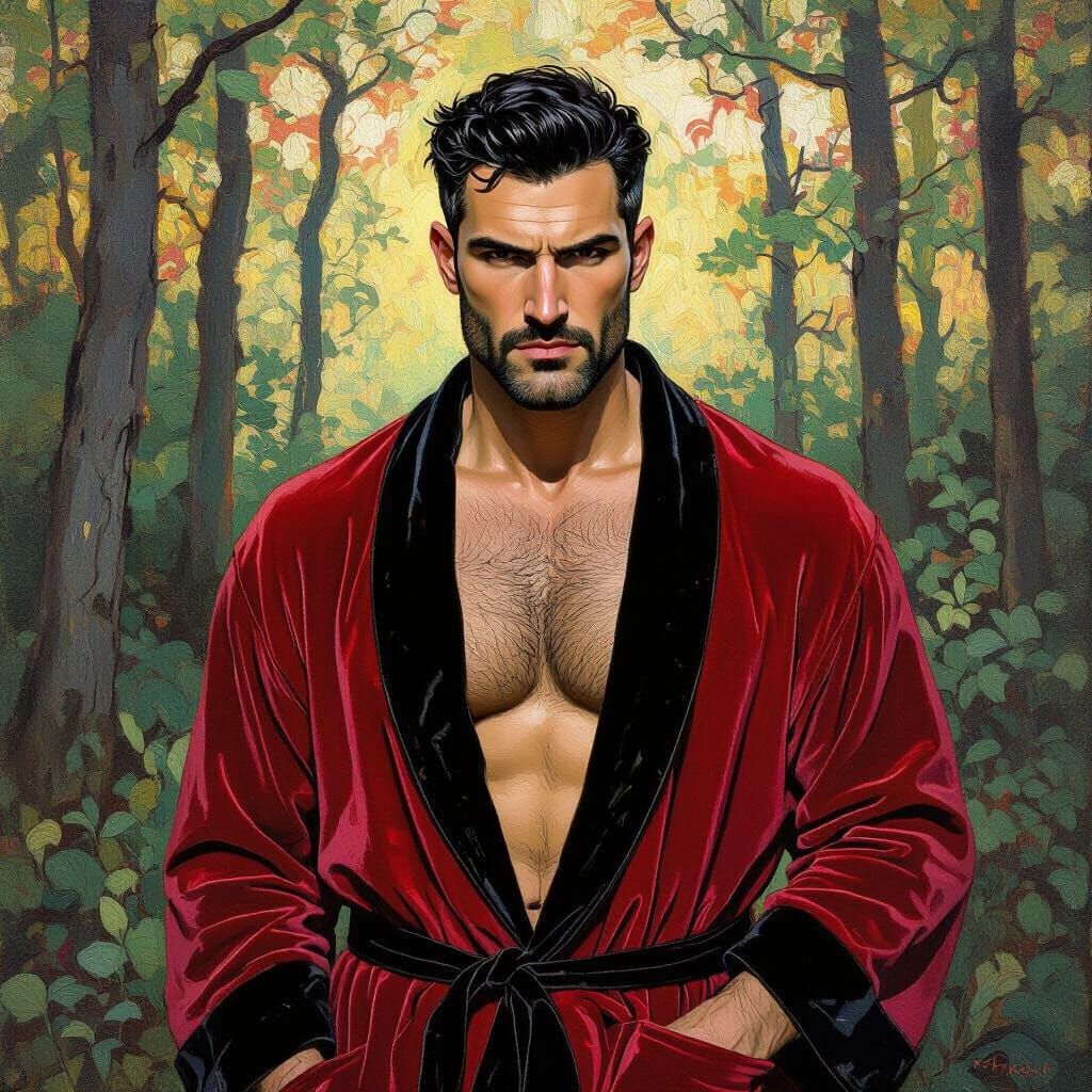 Wrathful Man in Velvet Robe: Impressionist Painting