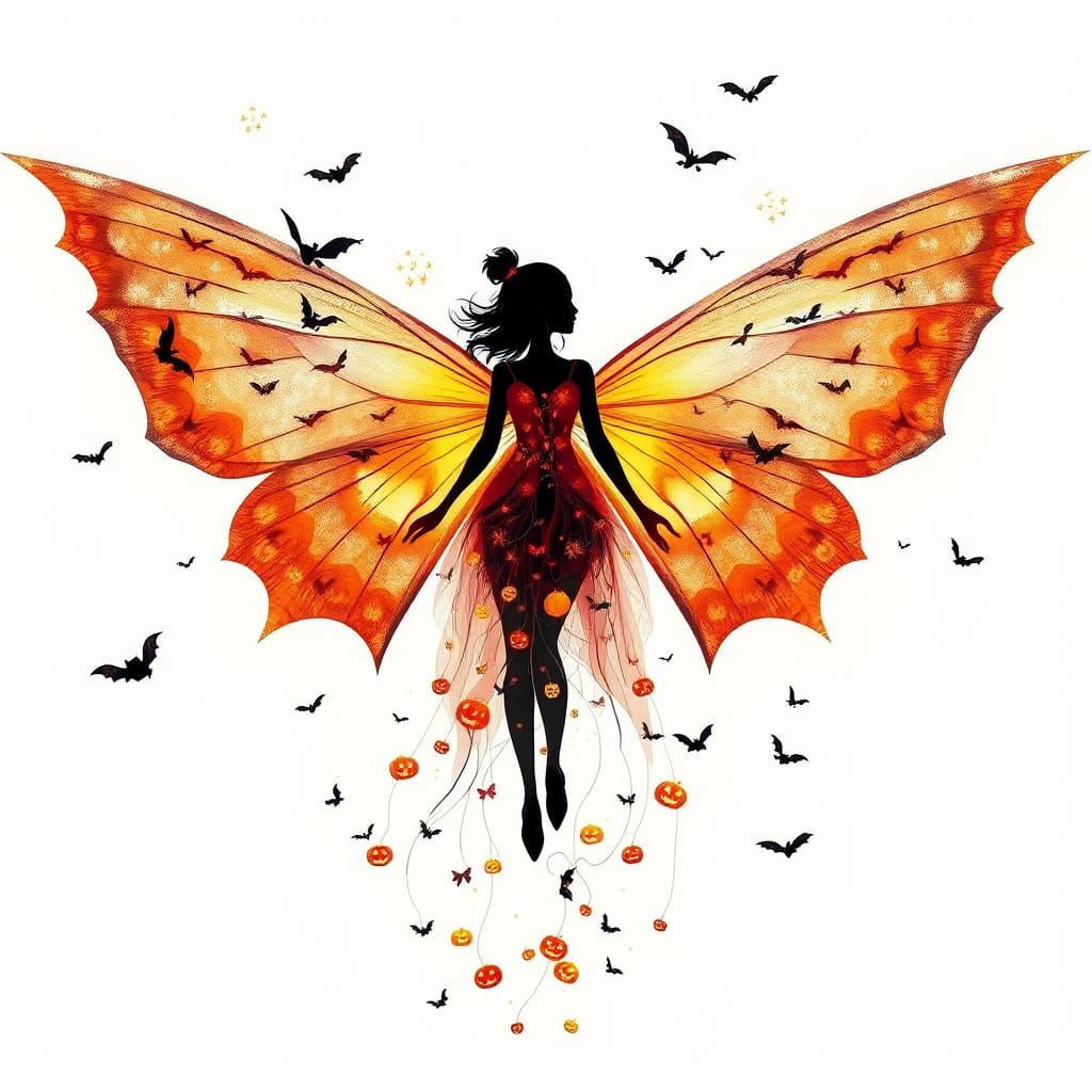 Halloween Fairy Silhouette with Butterfly Wings