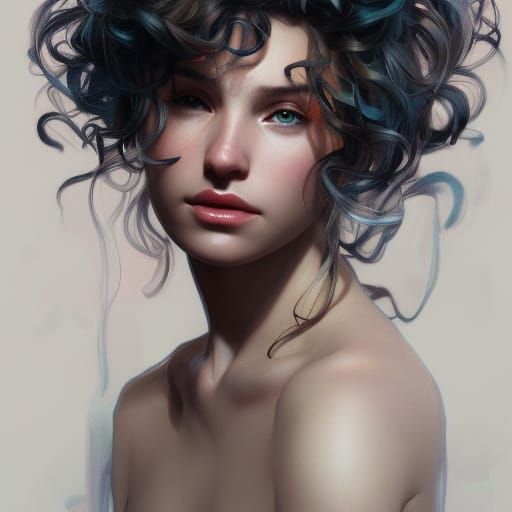 Detailed Portrait of Curls in Art Nouveau Style
