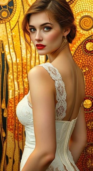 Woman in Lace Gown as Impasto Oil Painting