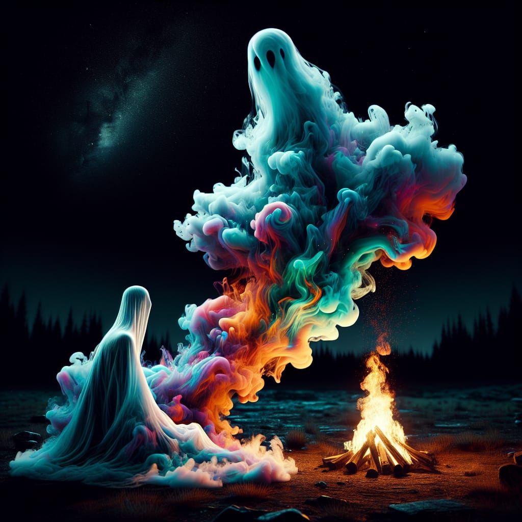 Ethereal Ghost Emerges from Campfire Smoke