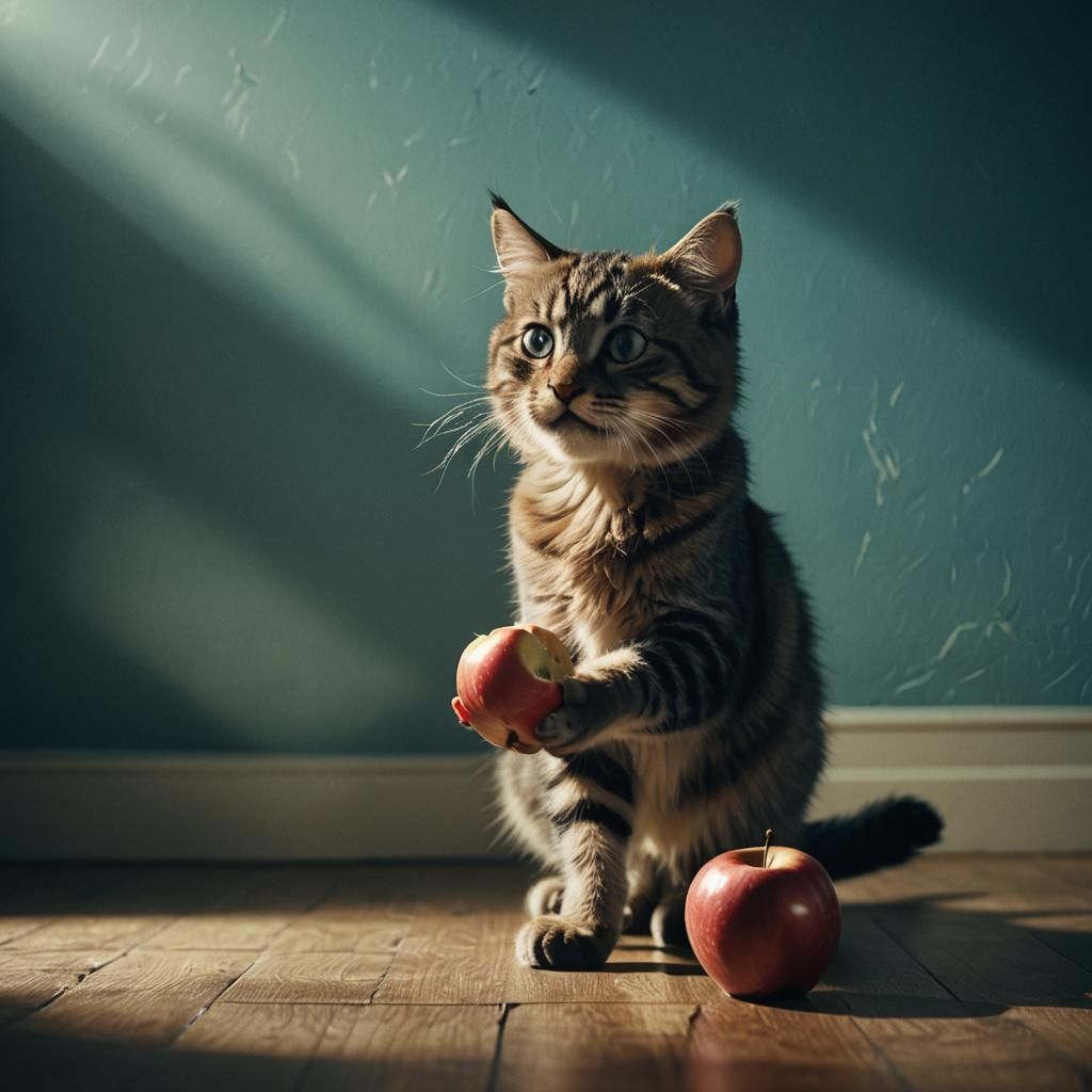 Kitty Bites Apple: Cinematic Film Still