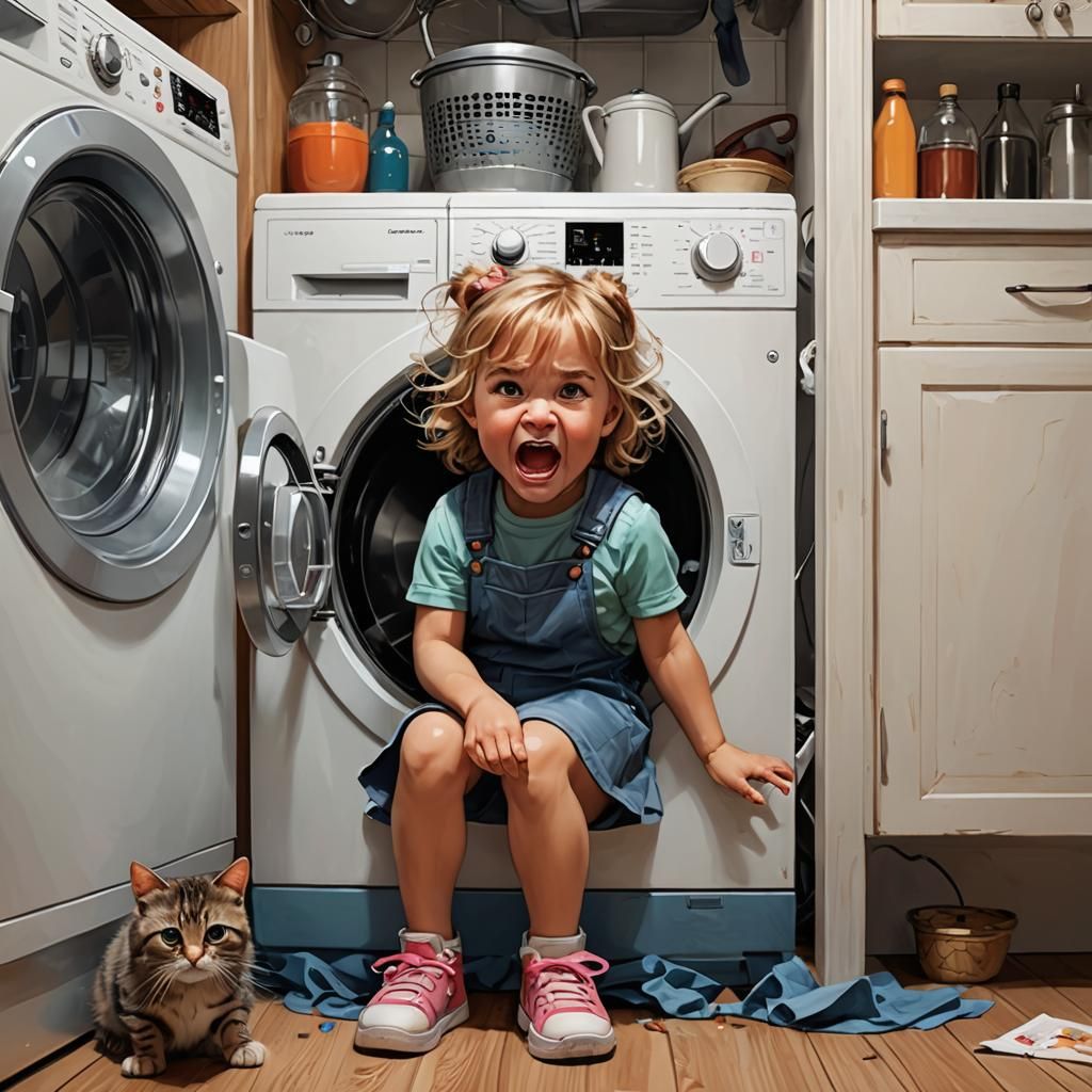 "Mummy this one leaks because door is too small and why do we have two machines?"