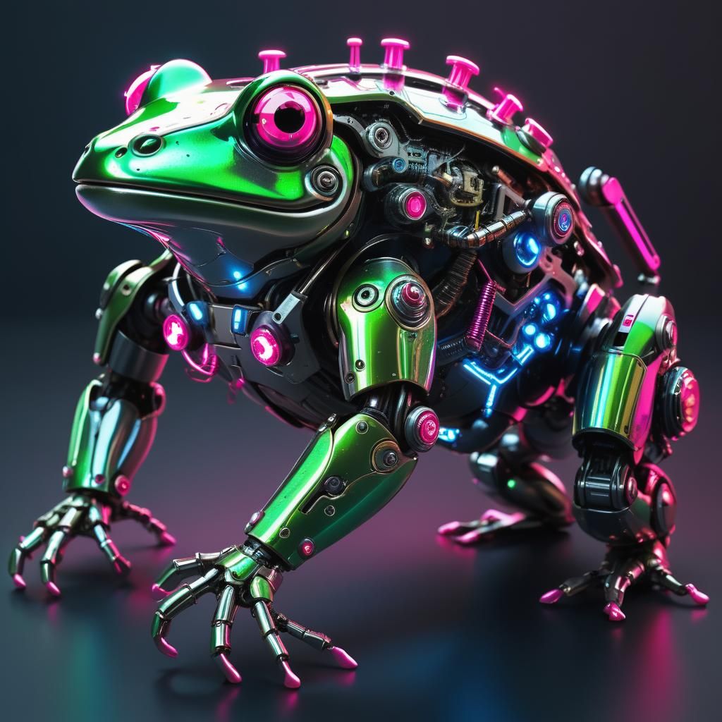 Cyberpunk Mechanized Frog with Neon Accents