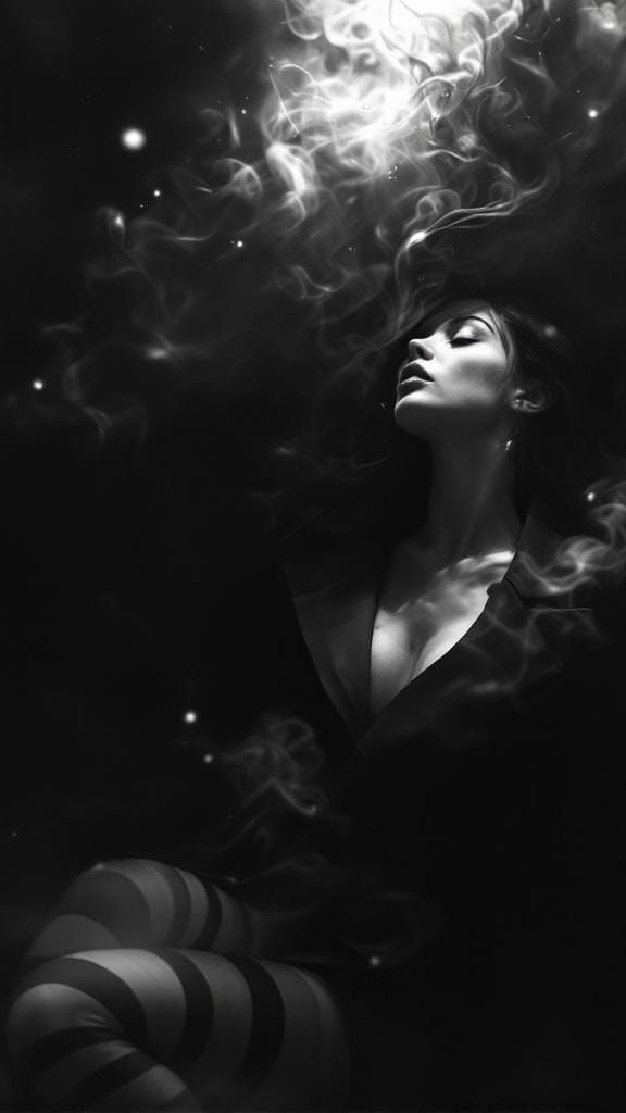 Monochrome Femme Fatale Emerges from Shadow