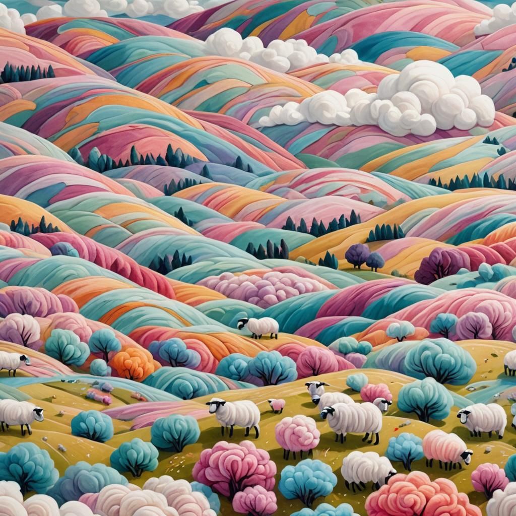 Dreamy Wool Landscape in Pastel Colors