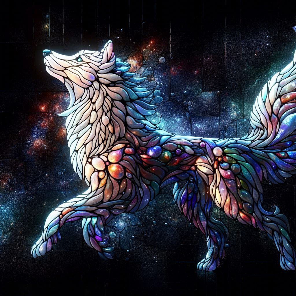 Holographic Stained Glass Dog Fantasy Art