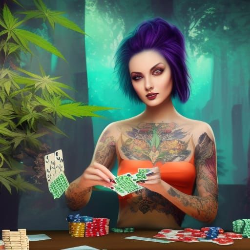 Cannabis Casino: Tattooed Dealer in Fantasy Art
