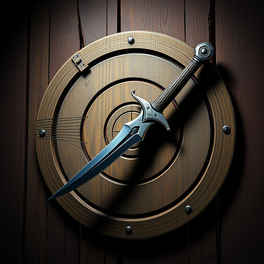 Dagger Strikes Wooden Target: Fantasy Concept Art