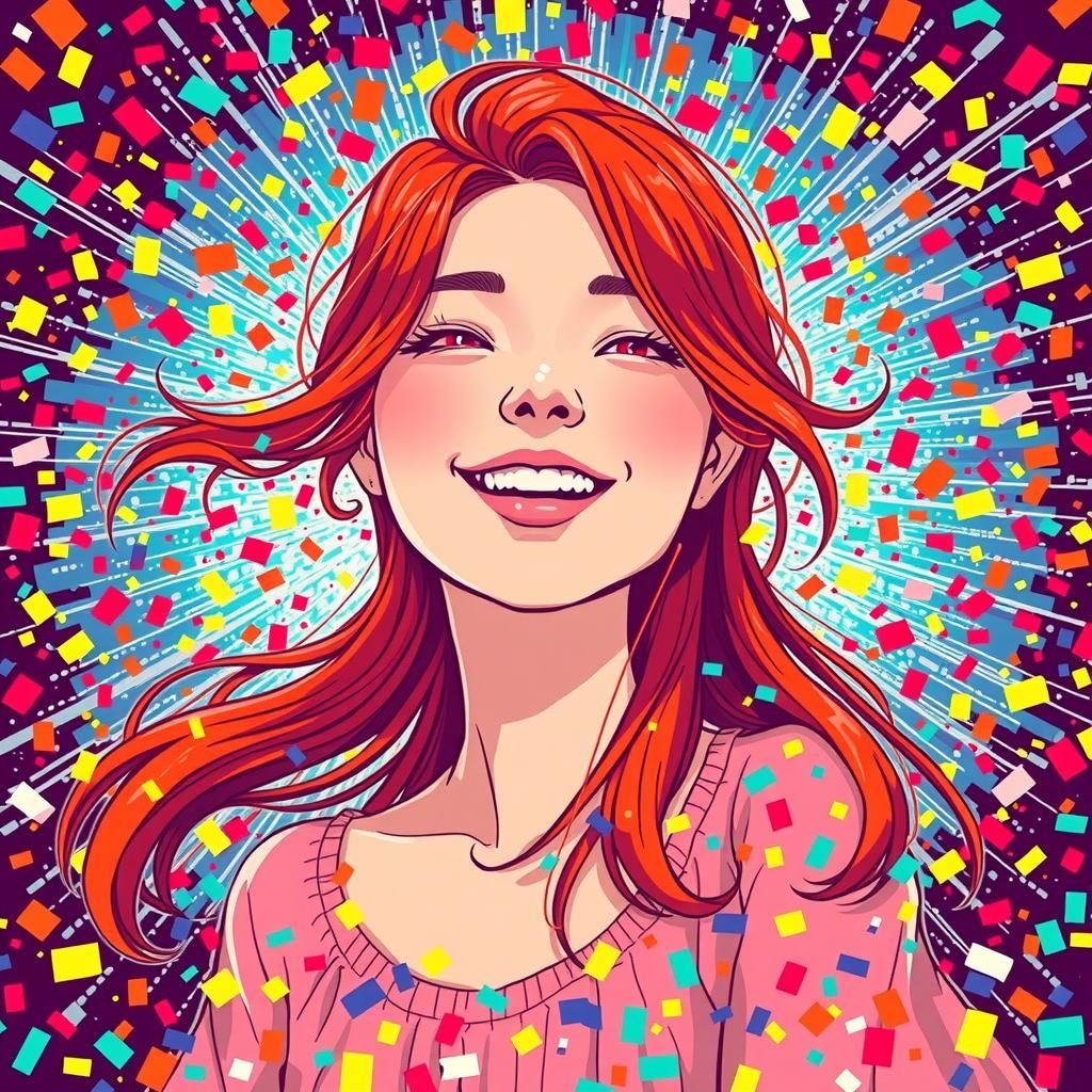 Red-Haired Woman in Pixelated Manwha Comic Style