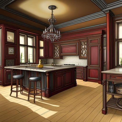 Victorian Kitchen in Hyperrealistic Splash Art Style