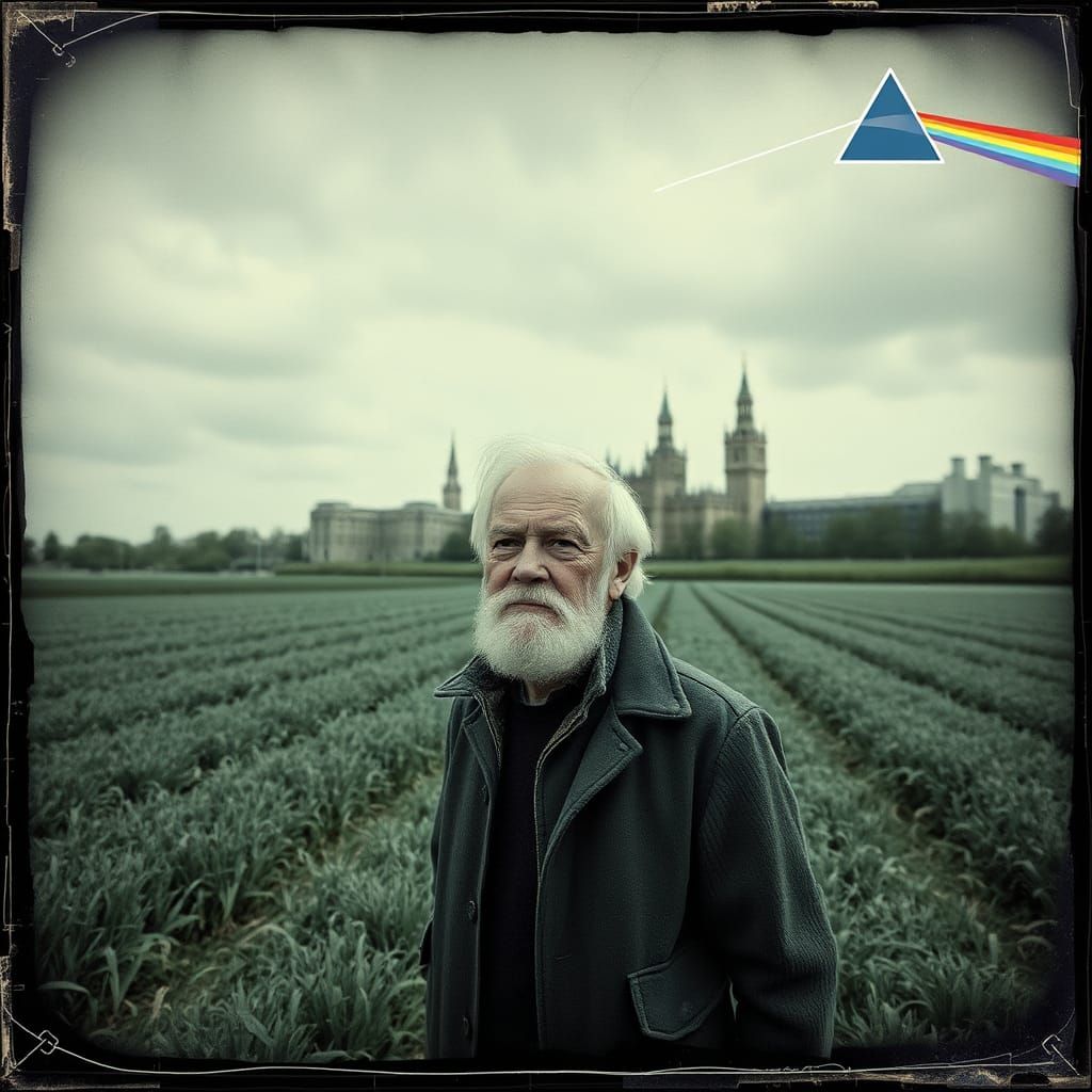 Scottish Field with Landmarks in Tintype Style