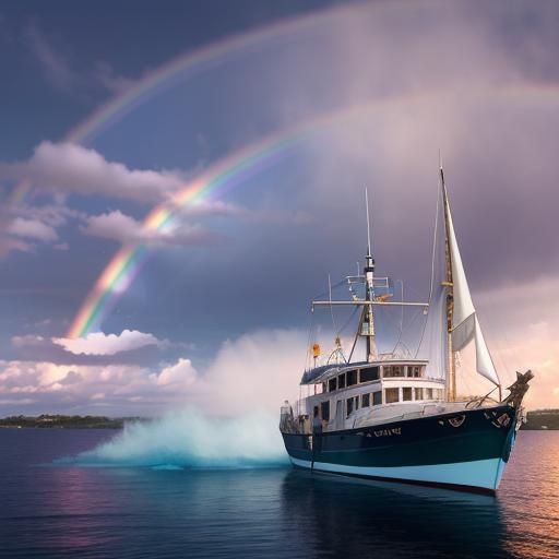 {
  "main_prompt": "A boat that resembles a shimmering rainb...