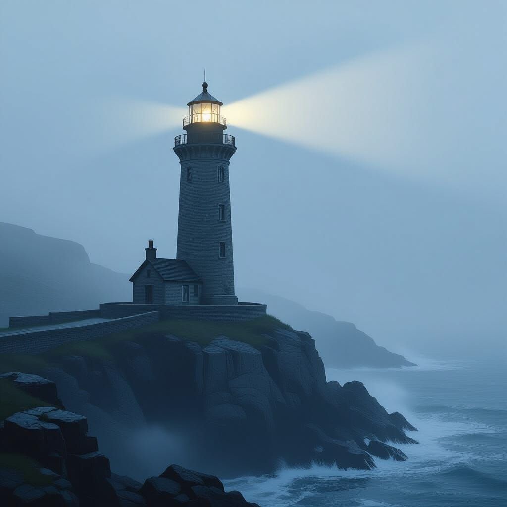 Towering Lighthouse in Swirling Fog, Matte Painting Style