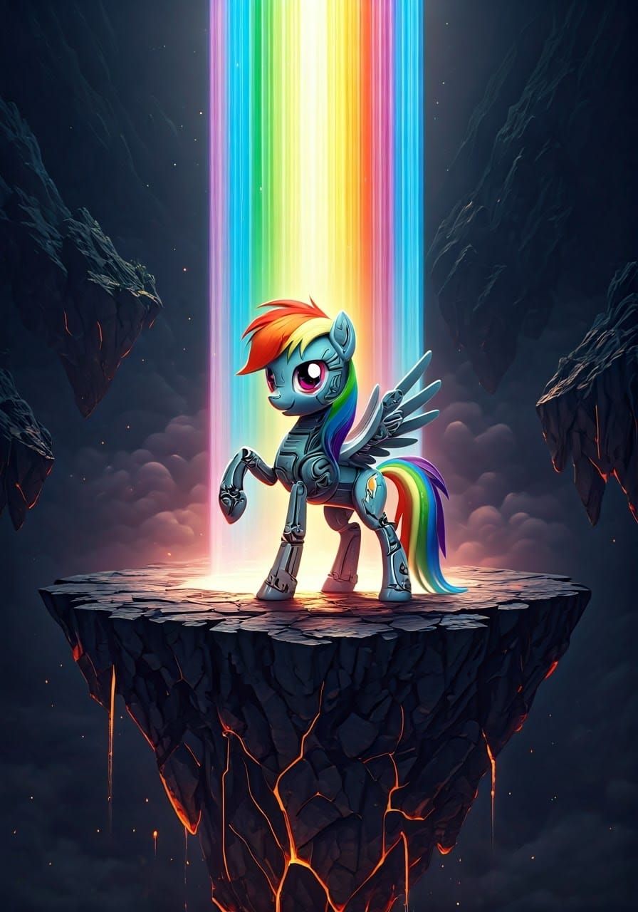 Biomechanical Rainbow Dash on Obsidian Island