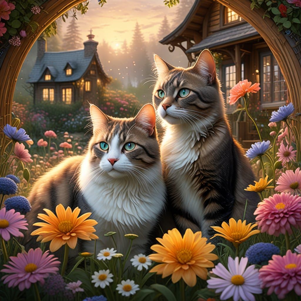 Mystical Cats in Pastel Mandala