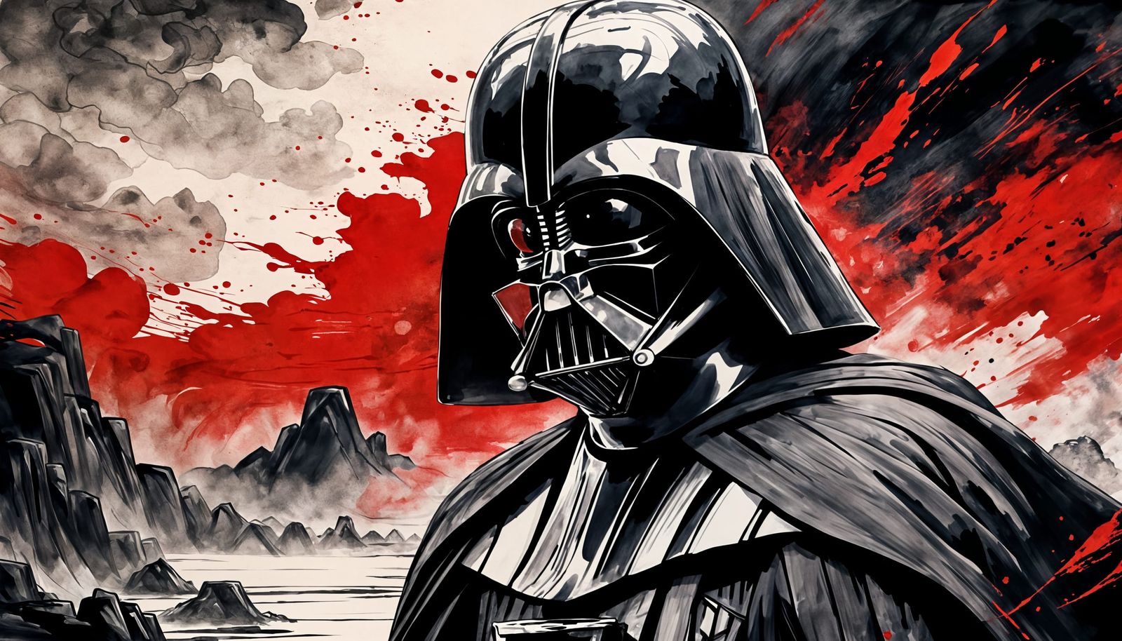 Darth Vader as Gozan-ha Ink Wash Painting