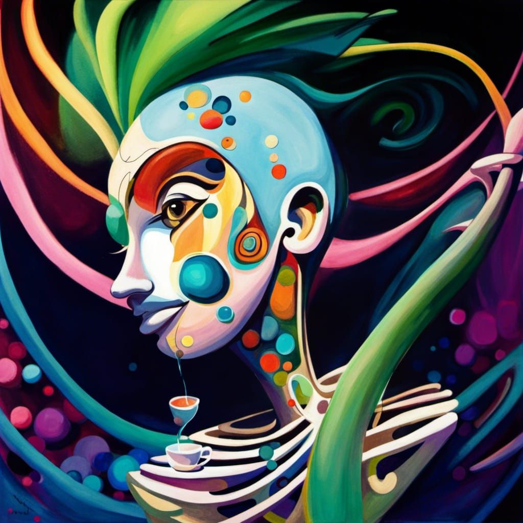 Tea Cup Pixie in Abstract Playground Art