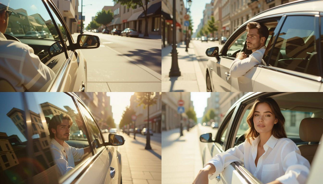 Sidewalk Under Harsh Sun Through Car Window