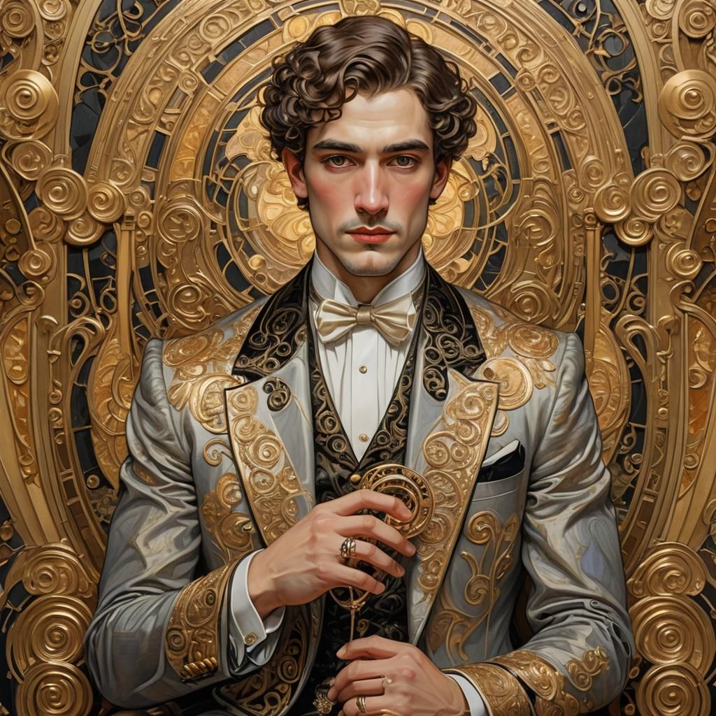 Art Nouveau Suitor Proposes in Ornate Room