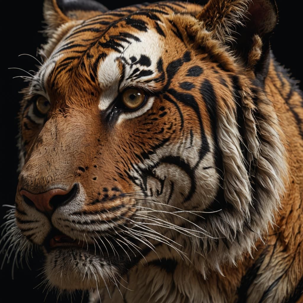 Photorealistic Tiger Close-Up in Triadic Colors