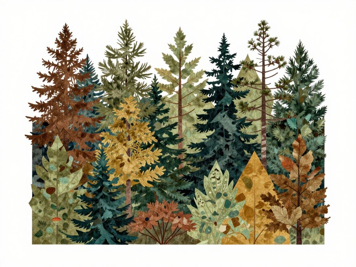 Vibrant Collaged Forest Landscape