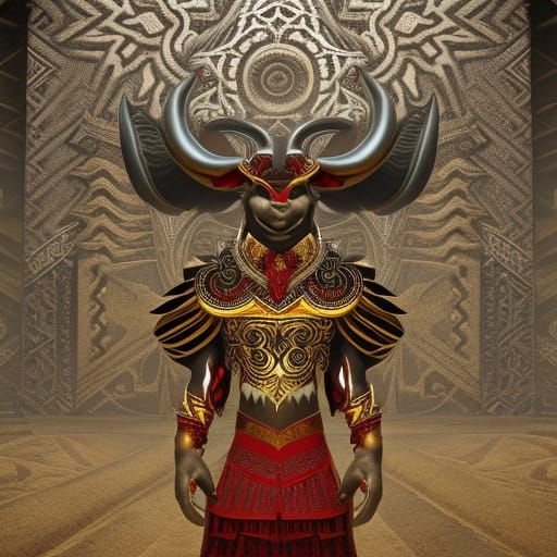 Anthropomorphic Minotaur in Ornate Maze, 3D Render