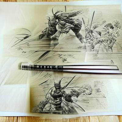 Samurai Duel: Intense Pencil Sketch