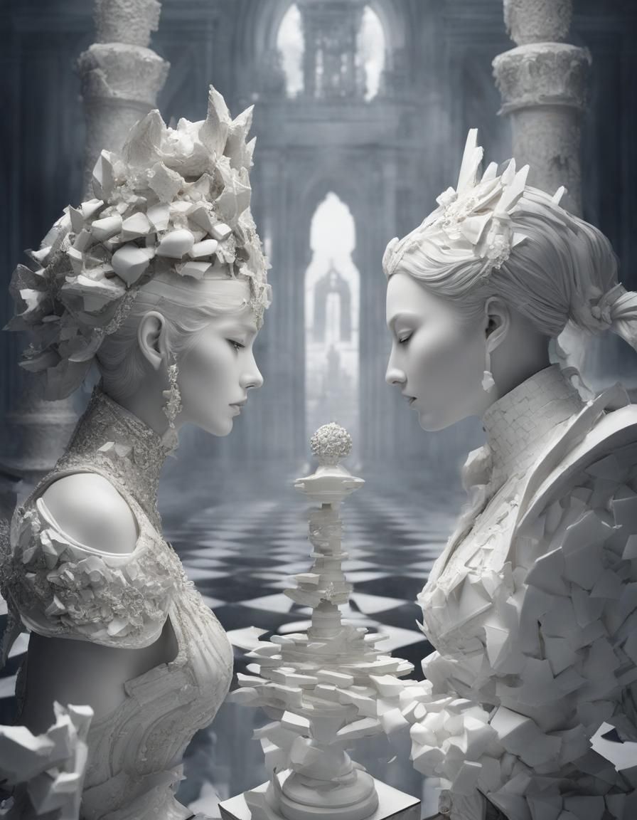 Porcelain Knight and Queen Duel in Chess World