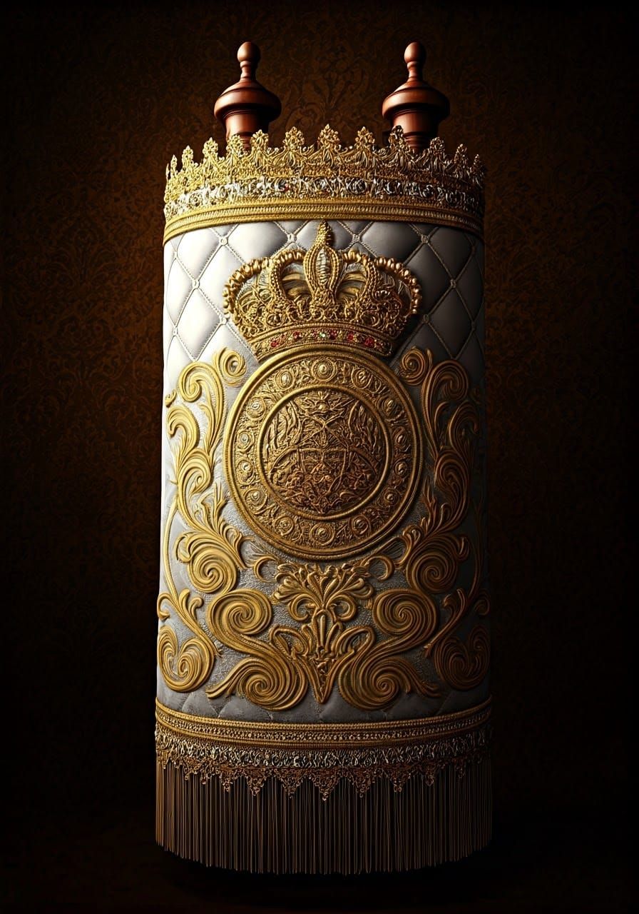 Luxurious Hasidic-American Torah Mantle with Golden Crown