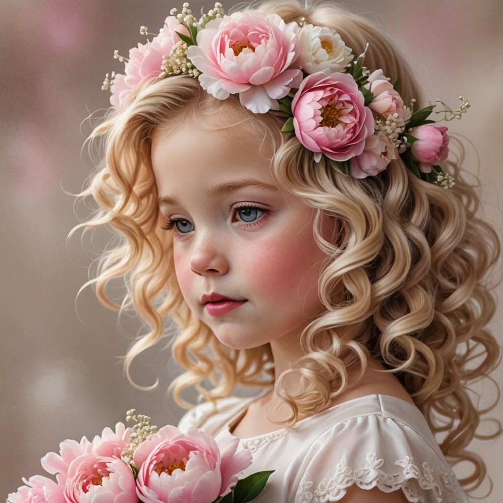 Toddler Flower Girl Portrait with Bouquet