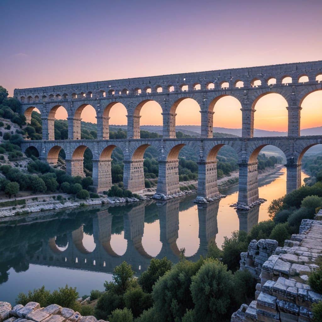 Pont du Gard Aqueduct at Sunrise in Southern France