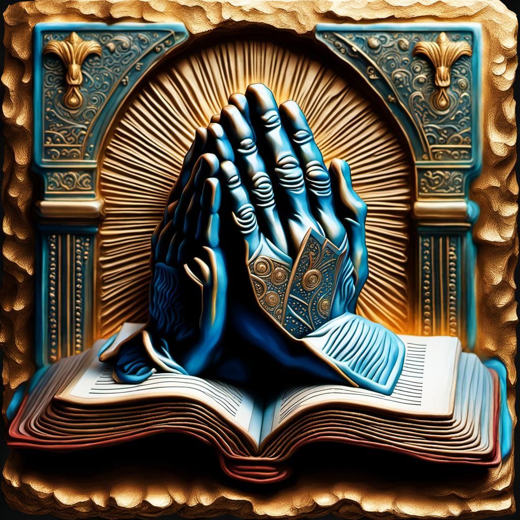African Praying Hands Bas-Relief in Striking Colors