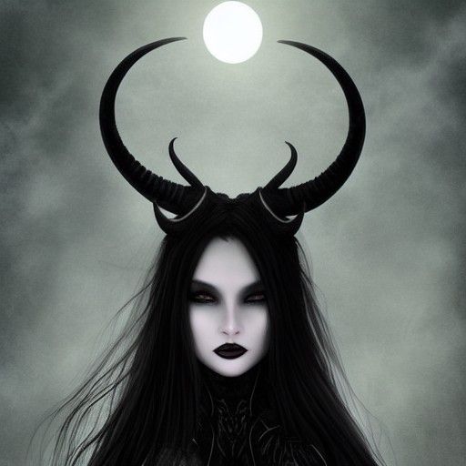 Mysterious Horned She-Devil in Ethereal Moonlight