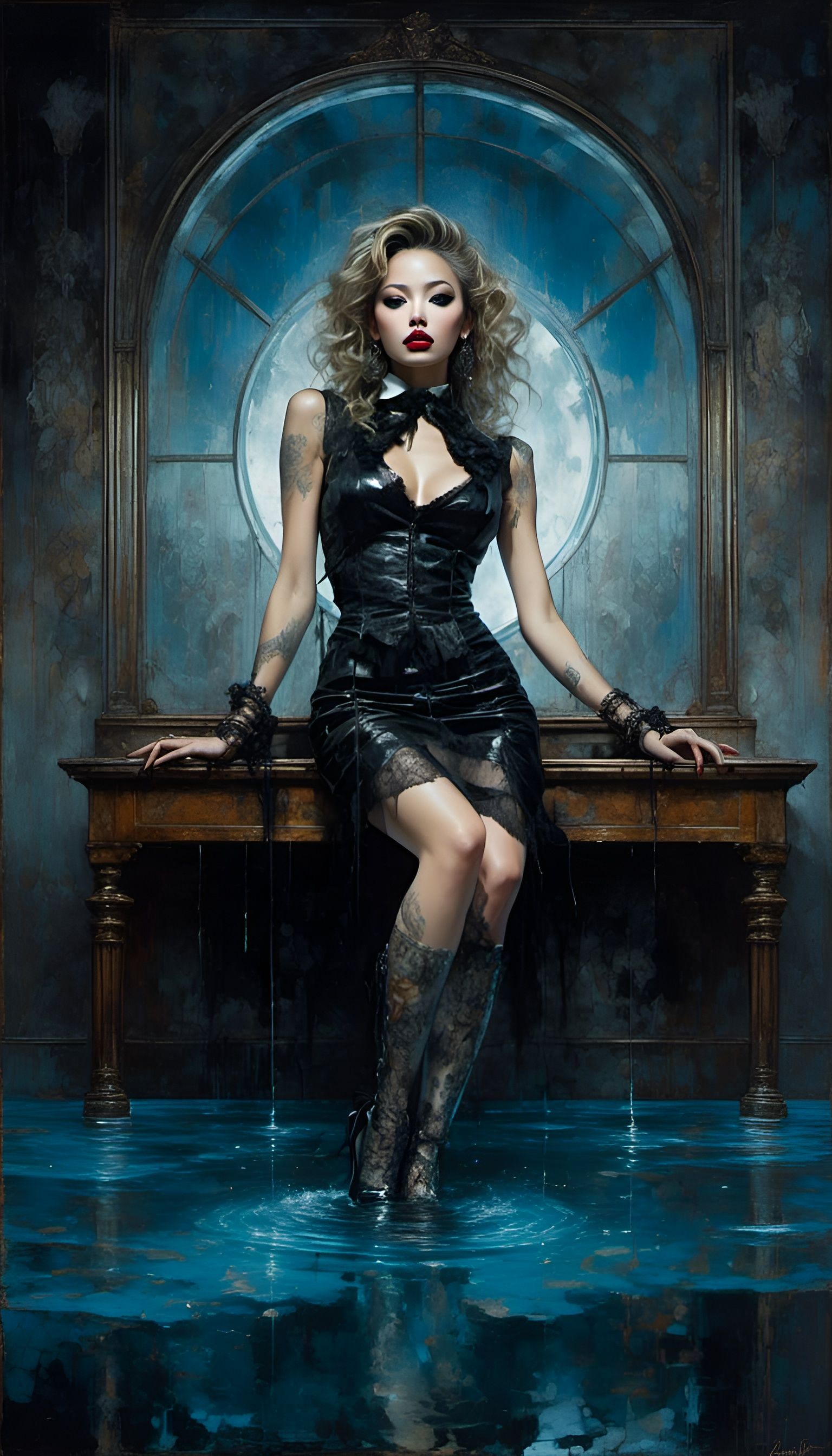 Surreal Pin-Up in Gothic Ruins, Burtonesque Style