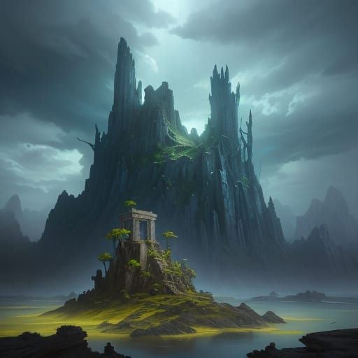 Epic Fantasy Floating Islands with Ancient Ruins