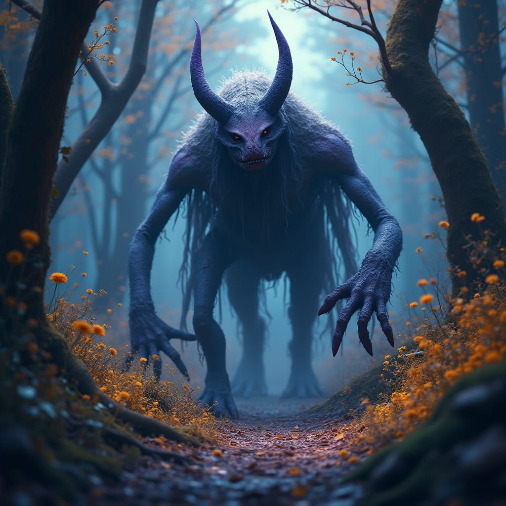 Eerie Uncanny Creature in High-Fantasy Landscape