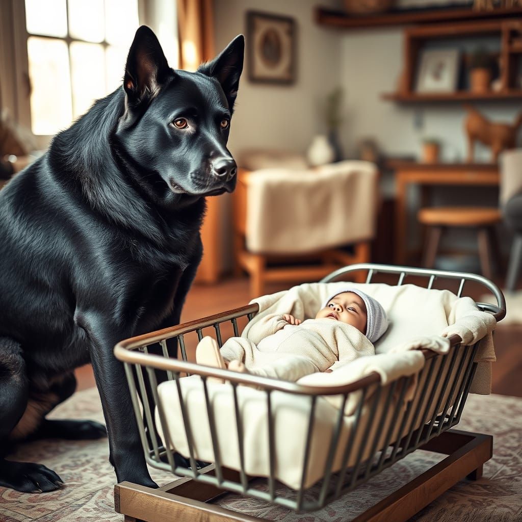 Loyal Guardian Watches Over Peaceful Indian Baby