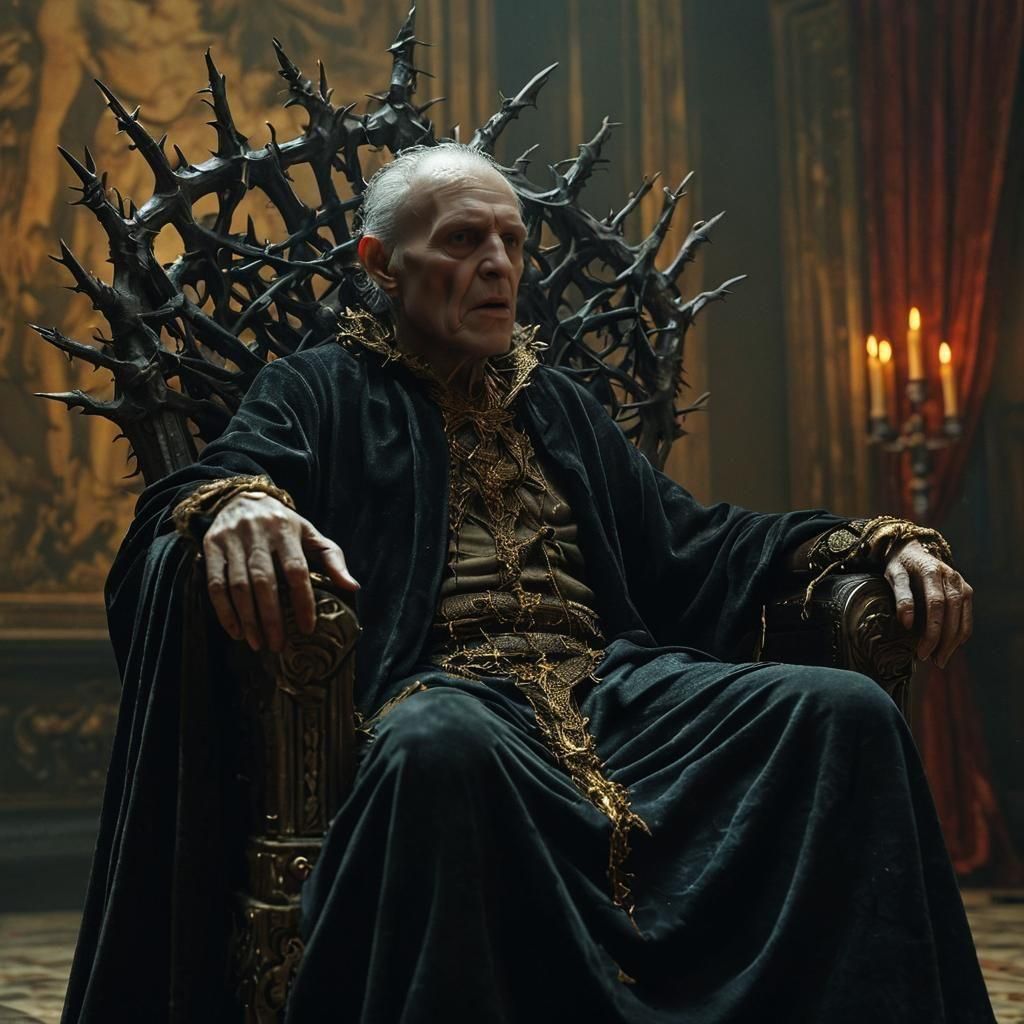 Dying King on Thorn Throne in Dark Fantasy