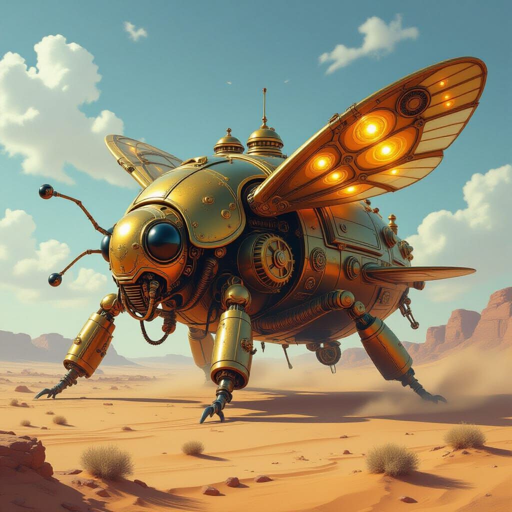 Steampunk Scarab Beetle Airship Crawls Through Desert