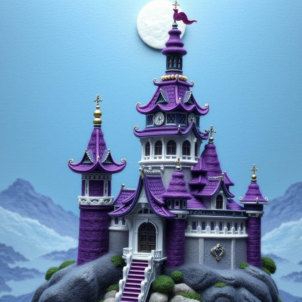 Regal Purple Castle with Silver Accents in Traditional Japan...