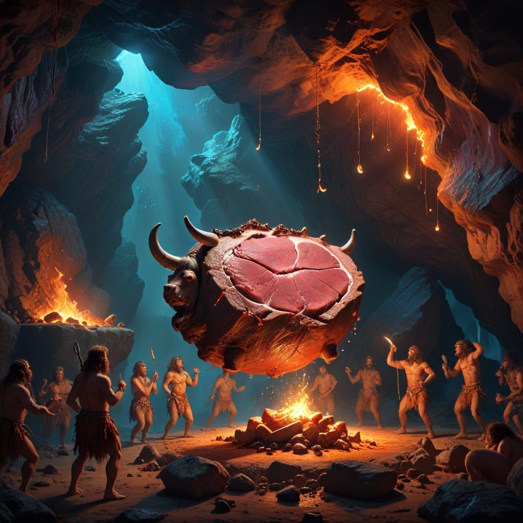 Summoning the giant roastbeaf in a cromagnon cave