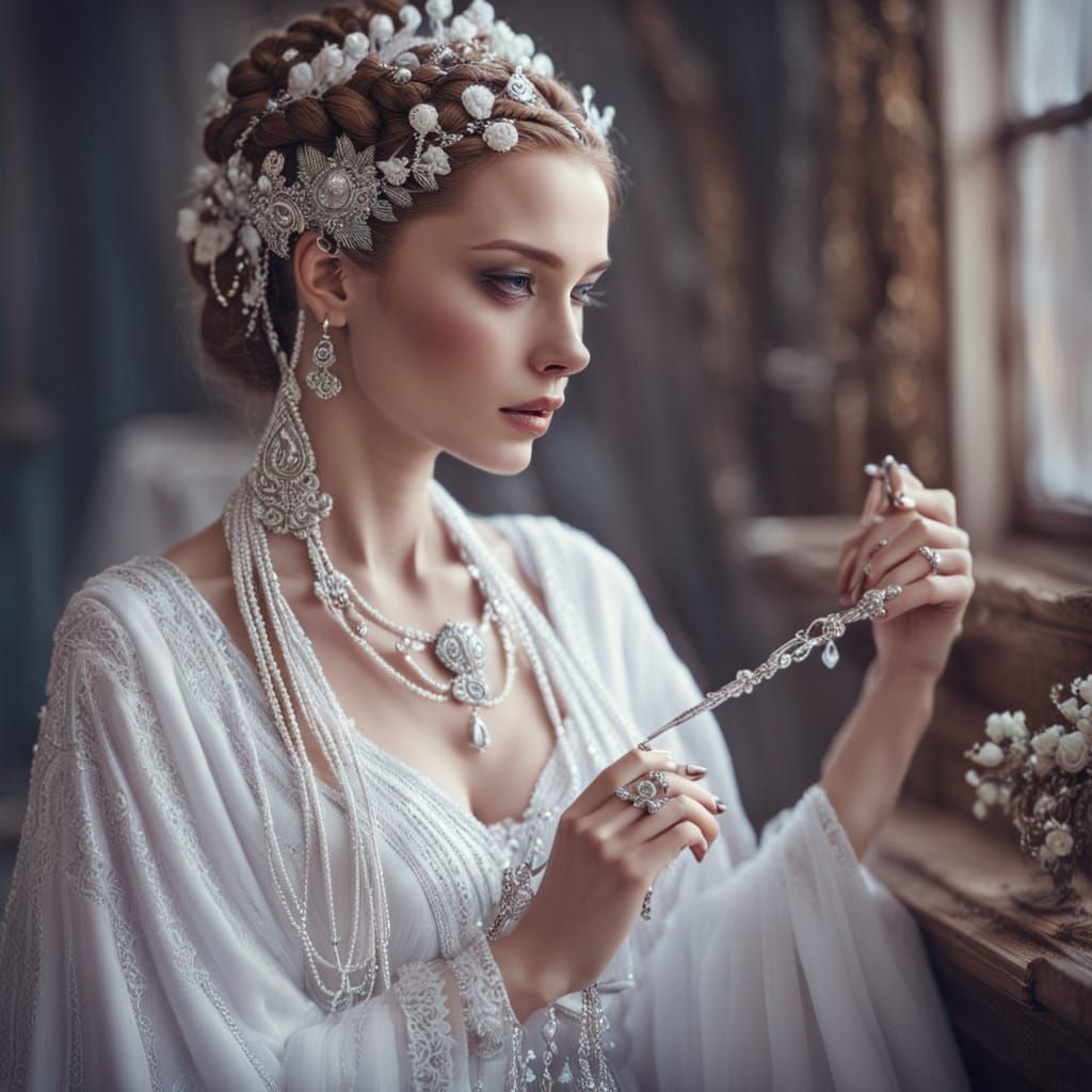 Woman in White Robes with Bone Charms