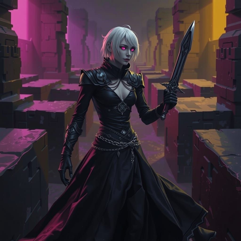 Albino Man with Pink Eyes Navigates City Maze in Dark Fantas...