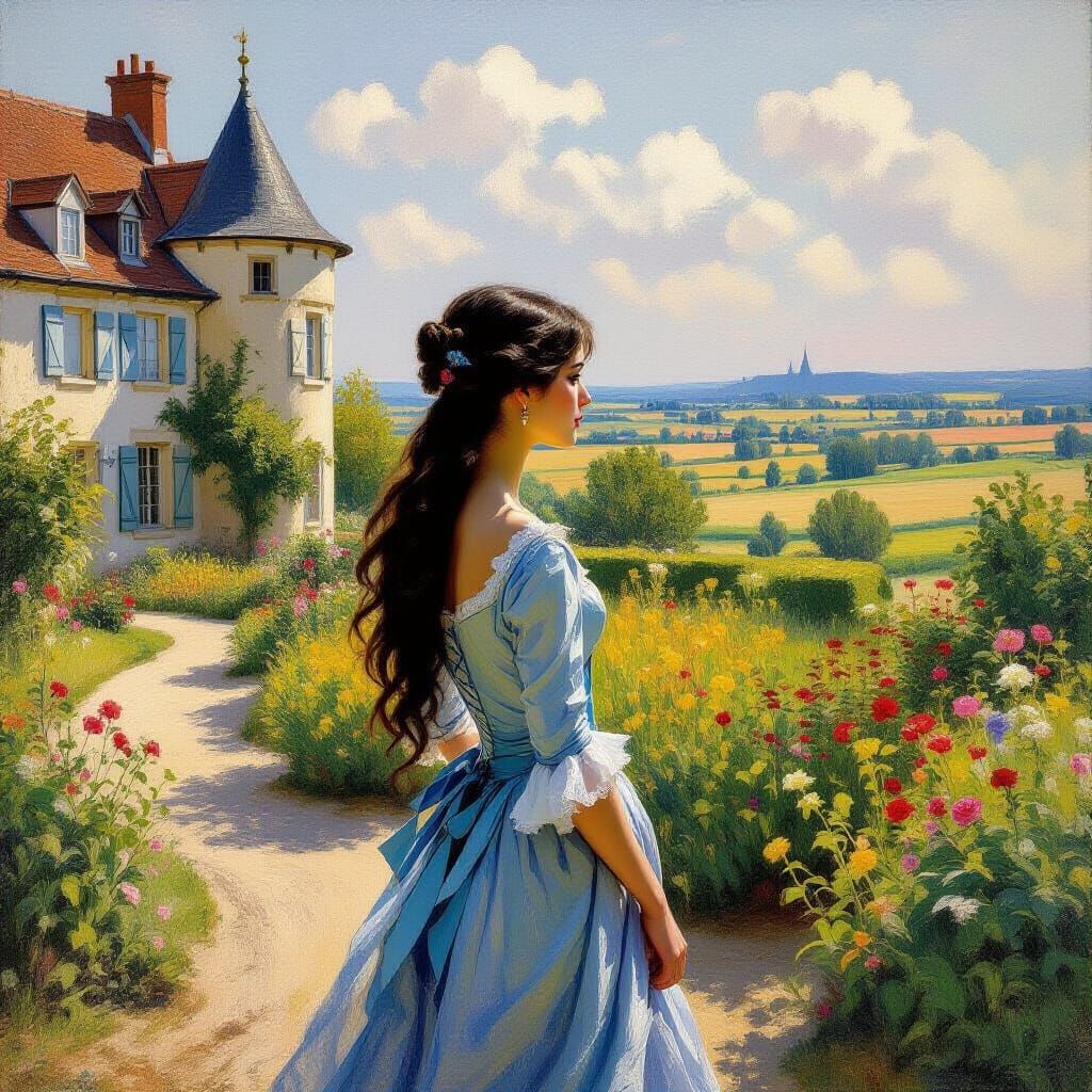 Noble in Garden, Impressionist Style